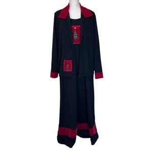Draper's & Damon's Black Red Velvet Trim Christmas Tree Tank Dress Jacket Set 1X